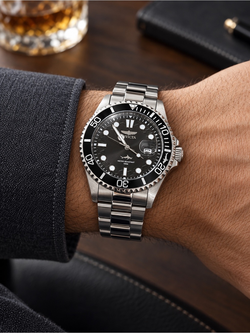 Invicta Pro Diver Men’s 30018 Black Dial Stainless Steel Watch NIB